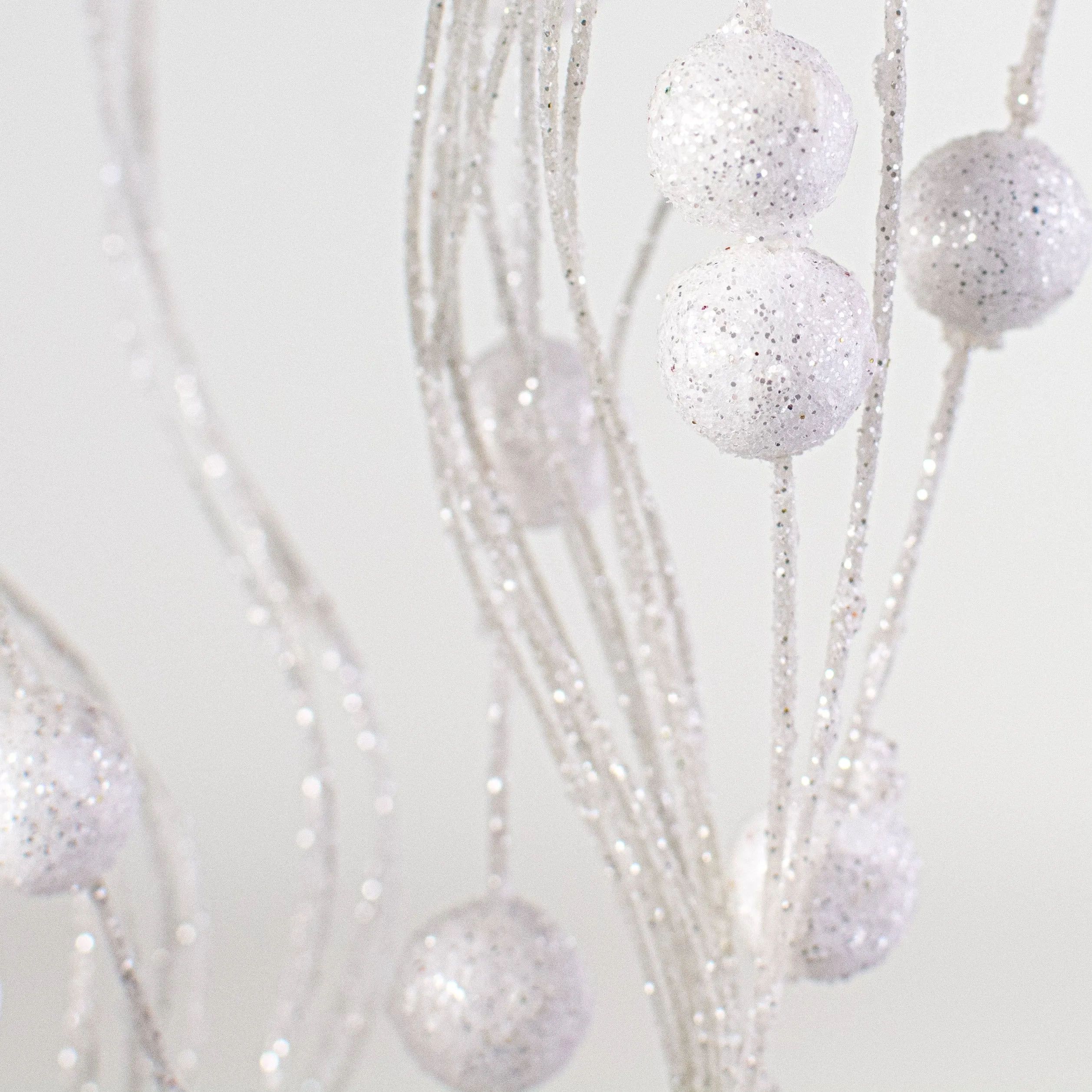 28" Glittered Ball Twig Spray: White