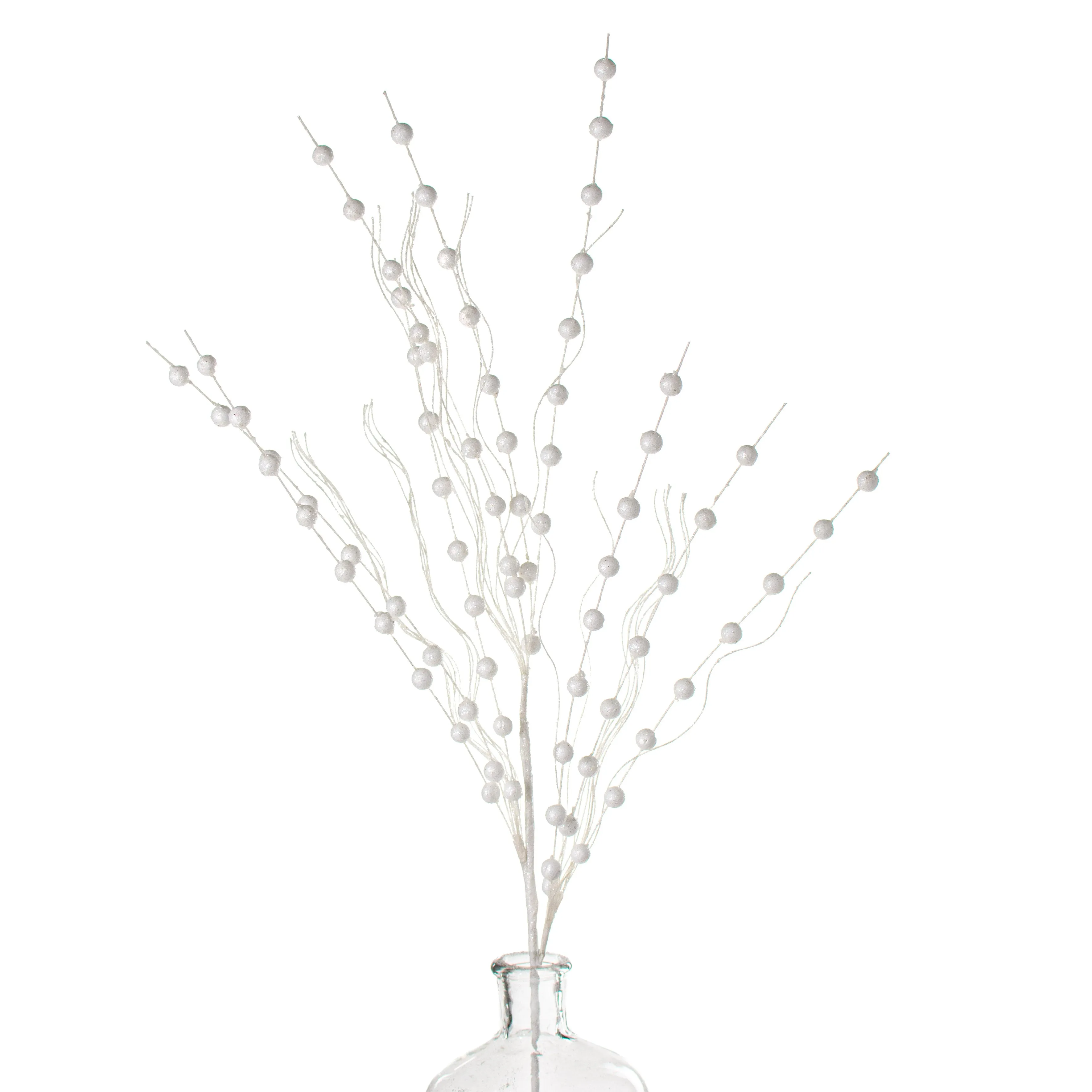 28" Glittered Ball Twig Spray: White