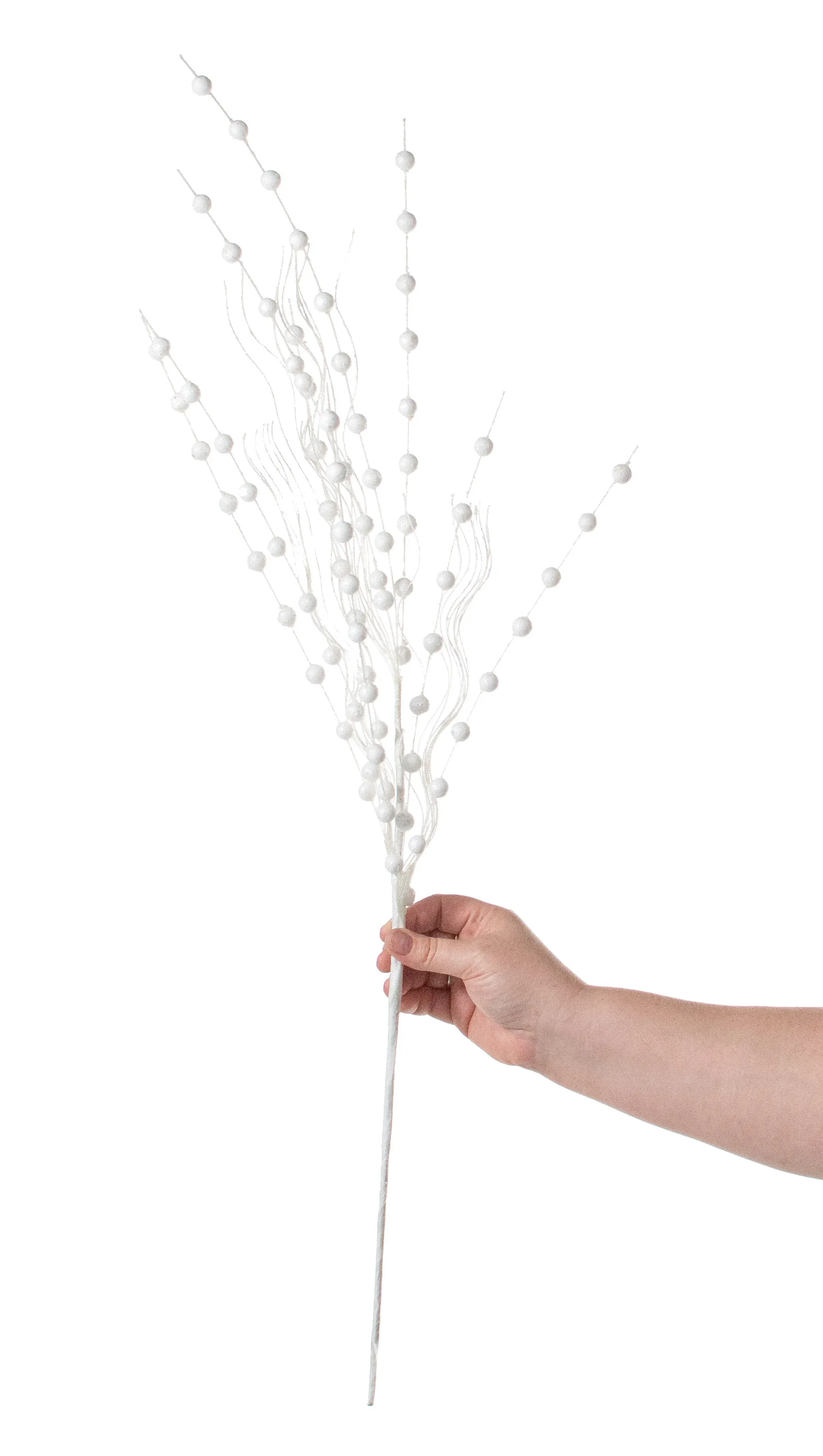 28" Glittered Ball Twig Spray: White