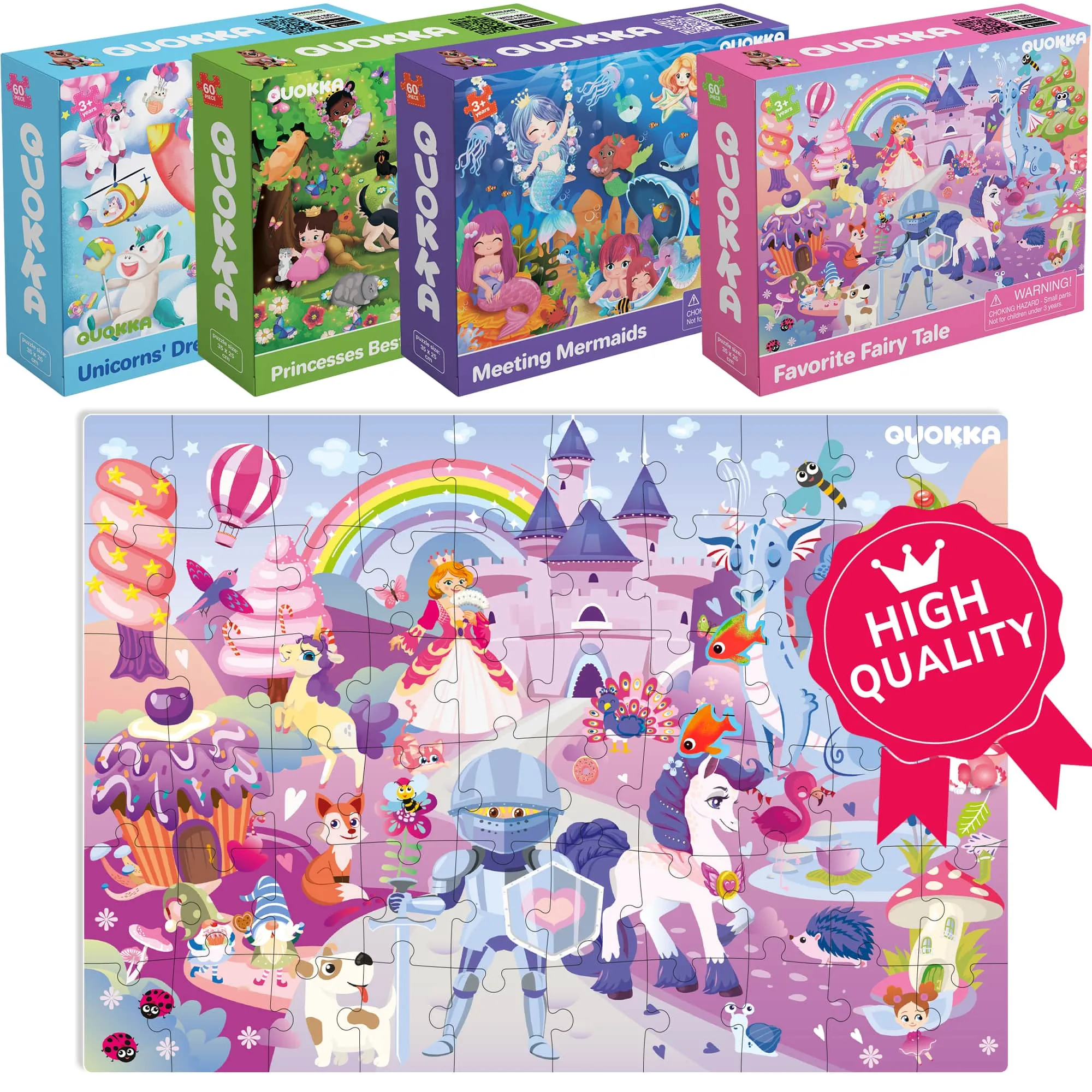 60 Piece Puzzles for Kids | Unicorns, Mermaids, Princesses & Fairy Tale