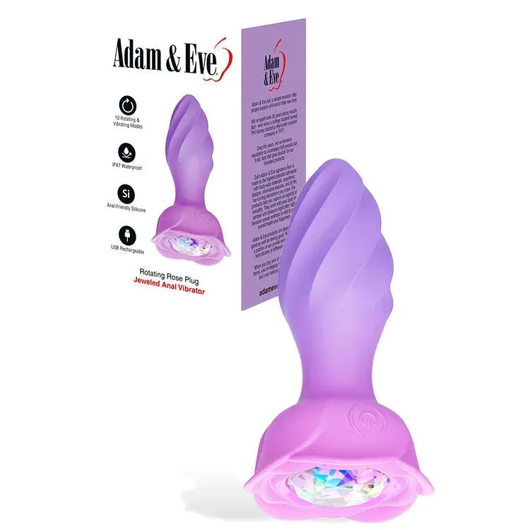 Adam & Eve ROTATING ROSE PLUG -  12 cm USB Rechargeable Rotating & Vibrating Butt Plug with Gem Base