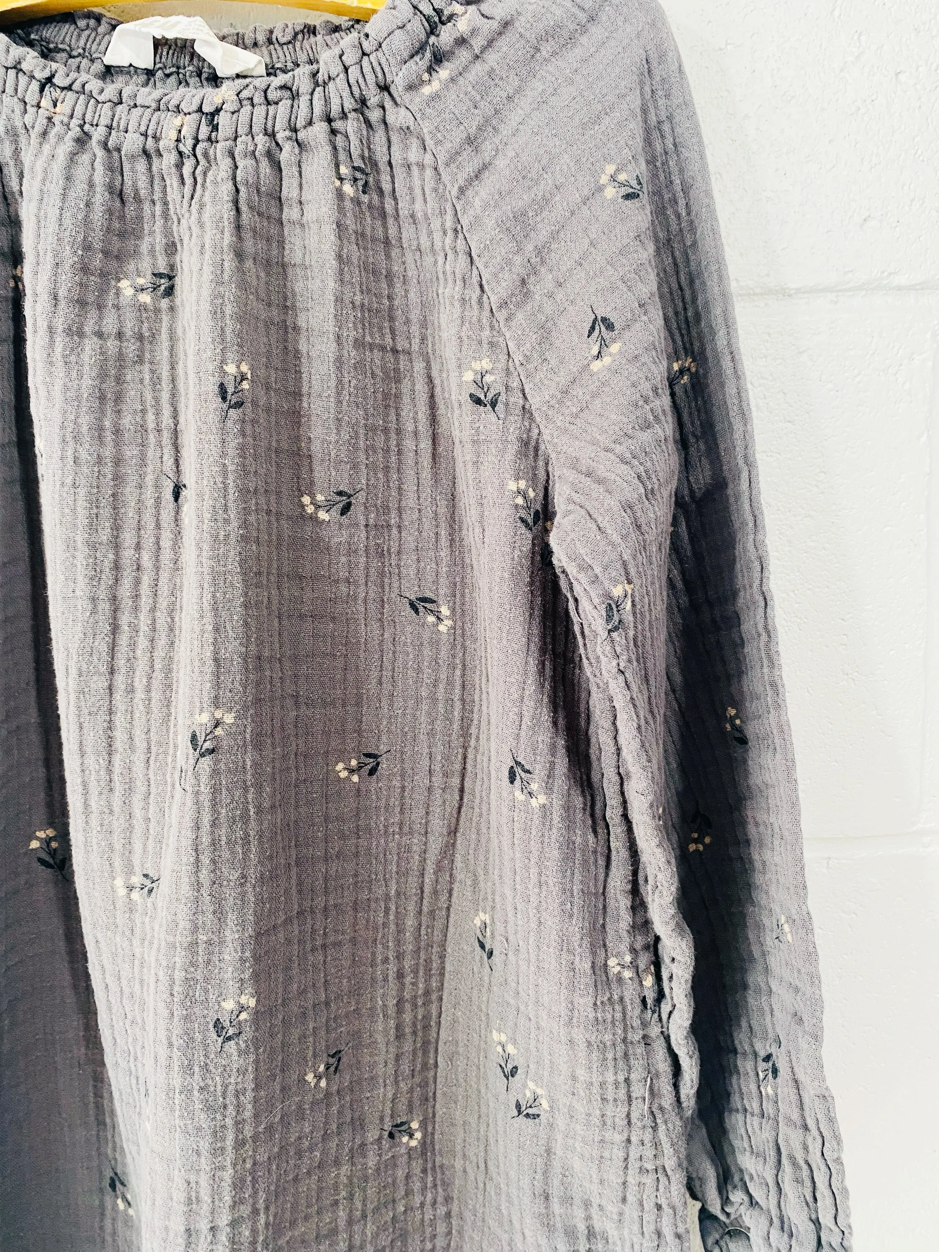 Grey Floral Muslin Dress, 7-8 years