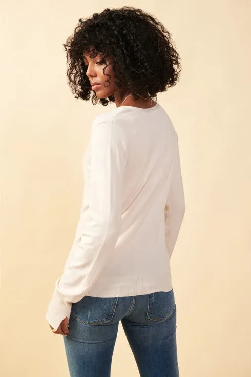 Long Sleeve V Neck Knit Essential Sweater With Cuff Slit