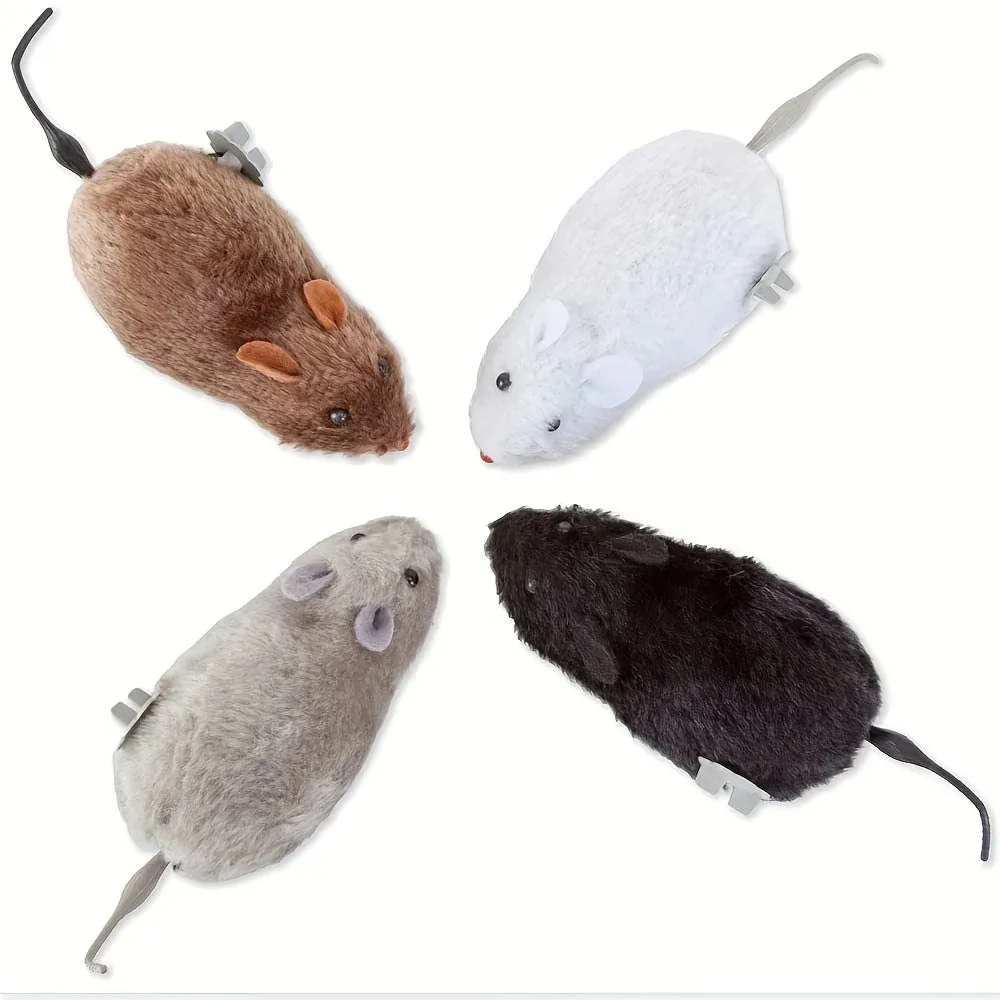 Multi-Purpose Plush Mouse Toy with Wind-Up Mechanism