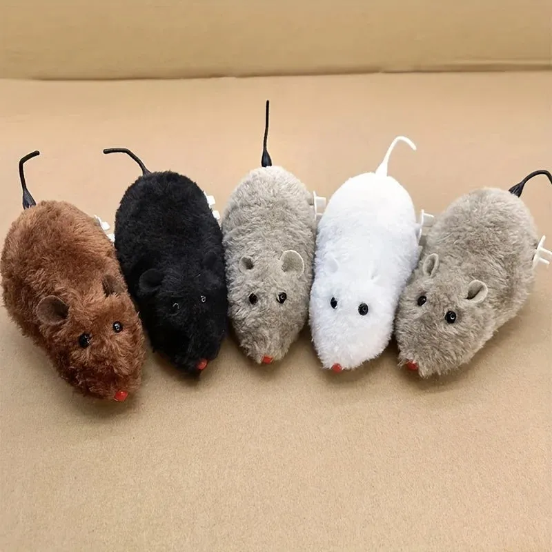 Multi-Purpose Plush Mouse Toy with Wind-Up Mechanism