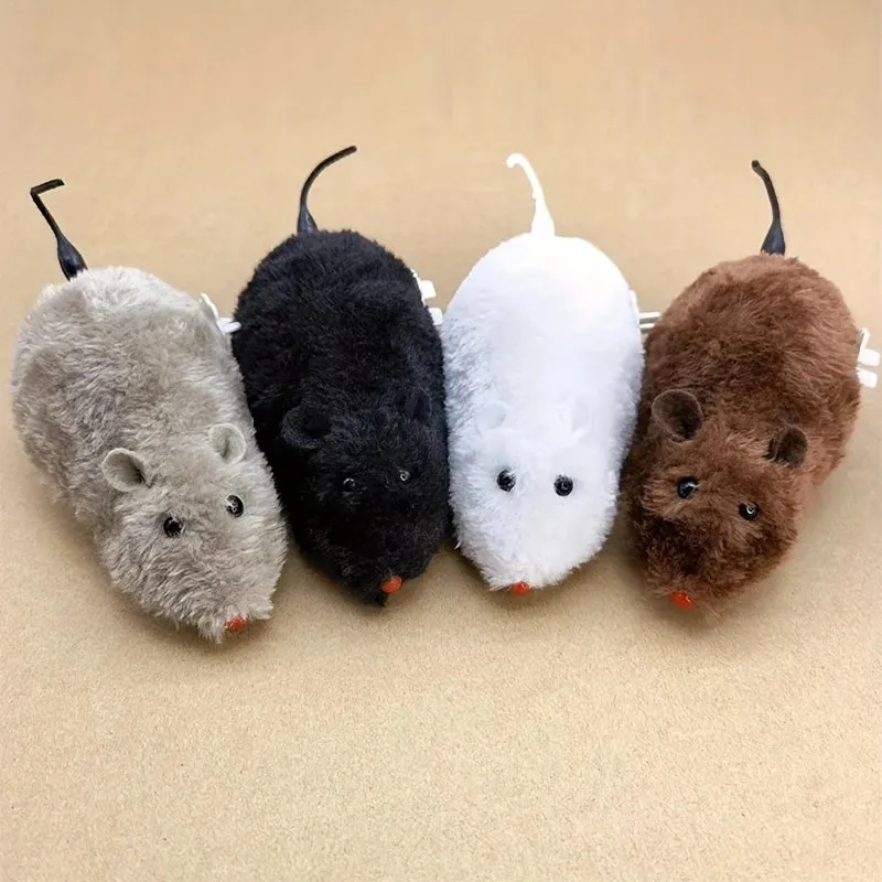 Multi-Purpose Plush Mouse Toy with Wind-Up Mechanism