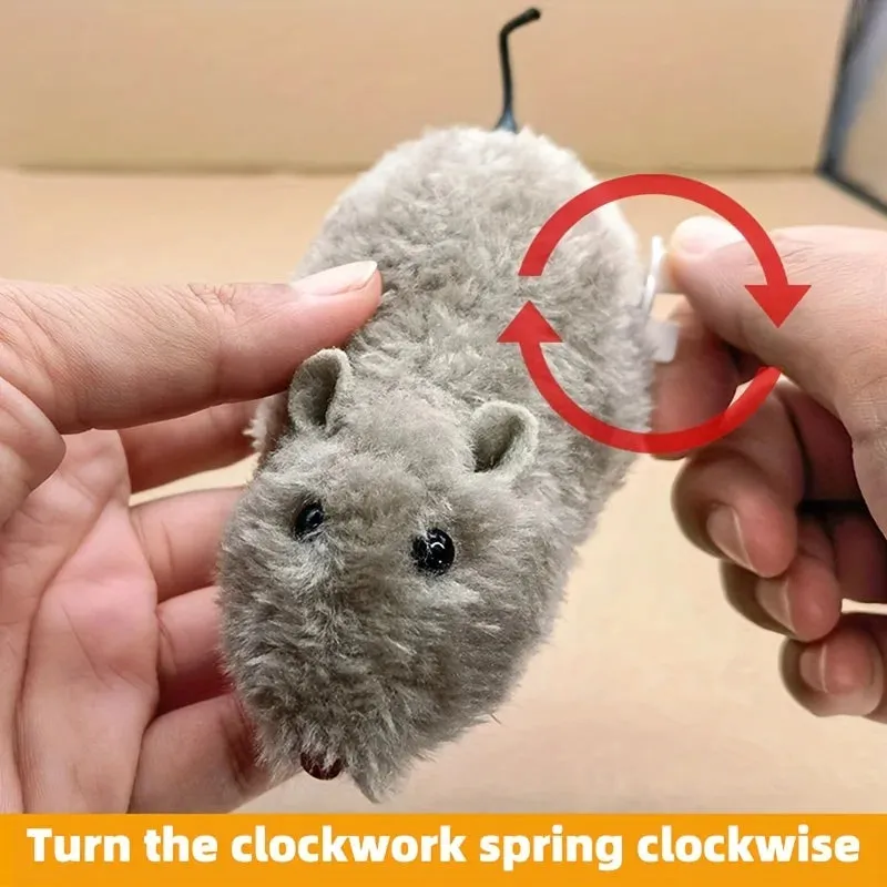 Multi-Purpose Plush Mouse Toy with Wind-Up Mechanism
