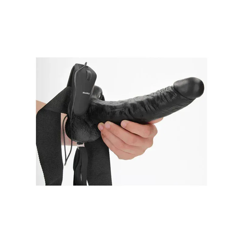 REALROCK Vibrating Hollow Strapon   Balls - 23cm