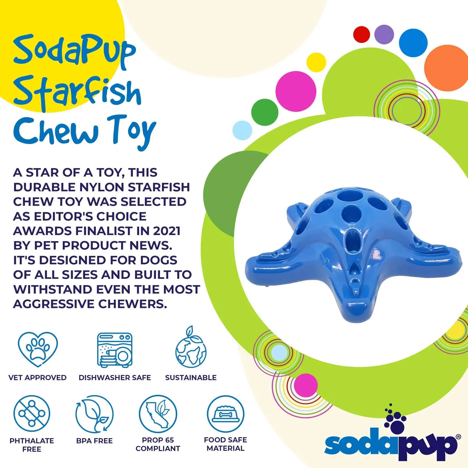 SodaPup Starfish Blue Ultra Durable Nylon Dog Toy