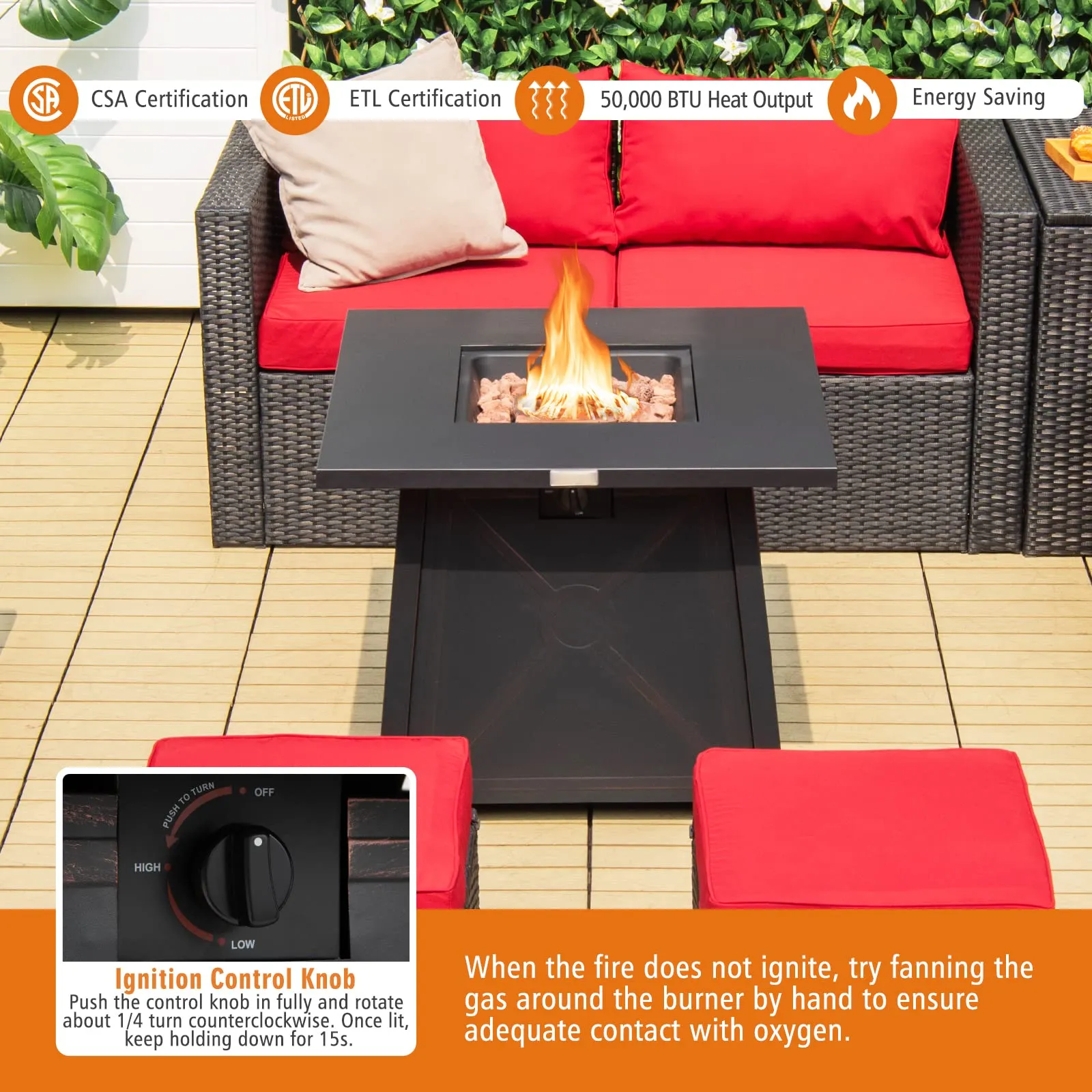 Tangkula 30 Inch Propane Gas Fire Table, Patiojoy 50,000 BTU Outdoor Square Fire Pit Table with Stainless Steel Burner