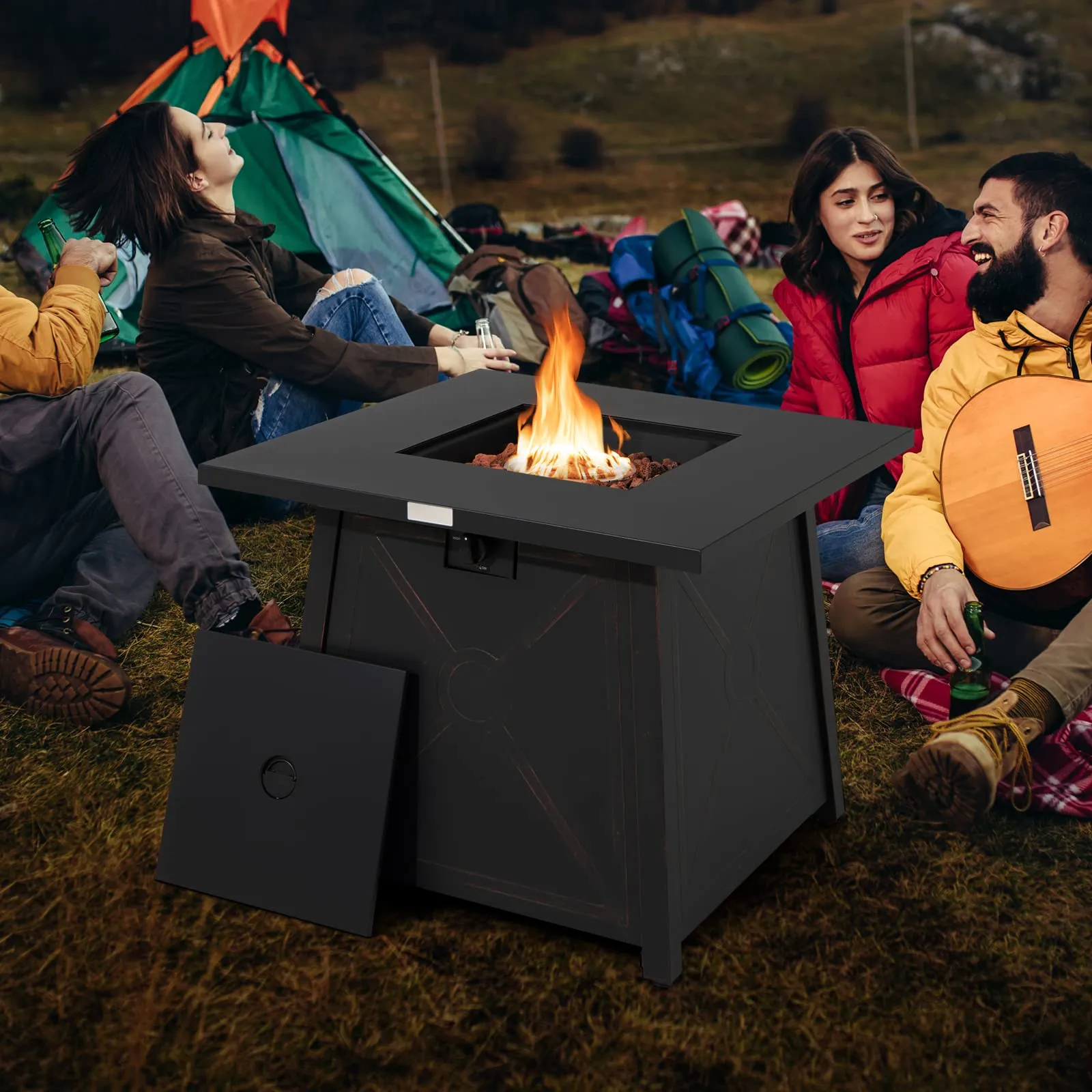 Tangkula 30 Inch Propane Gas Fire Table, Patiojoy 50,000 BTU Outdoor Square Fire Pit Table with Stainless Steel Burner