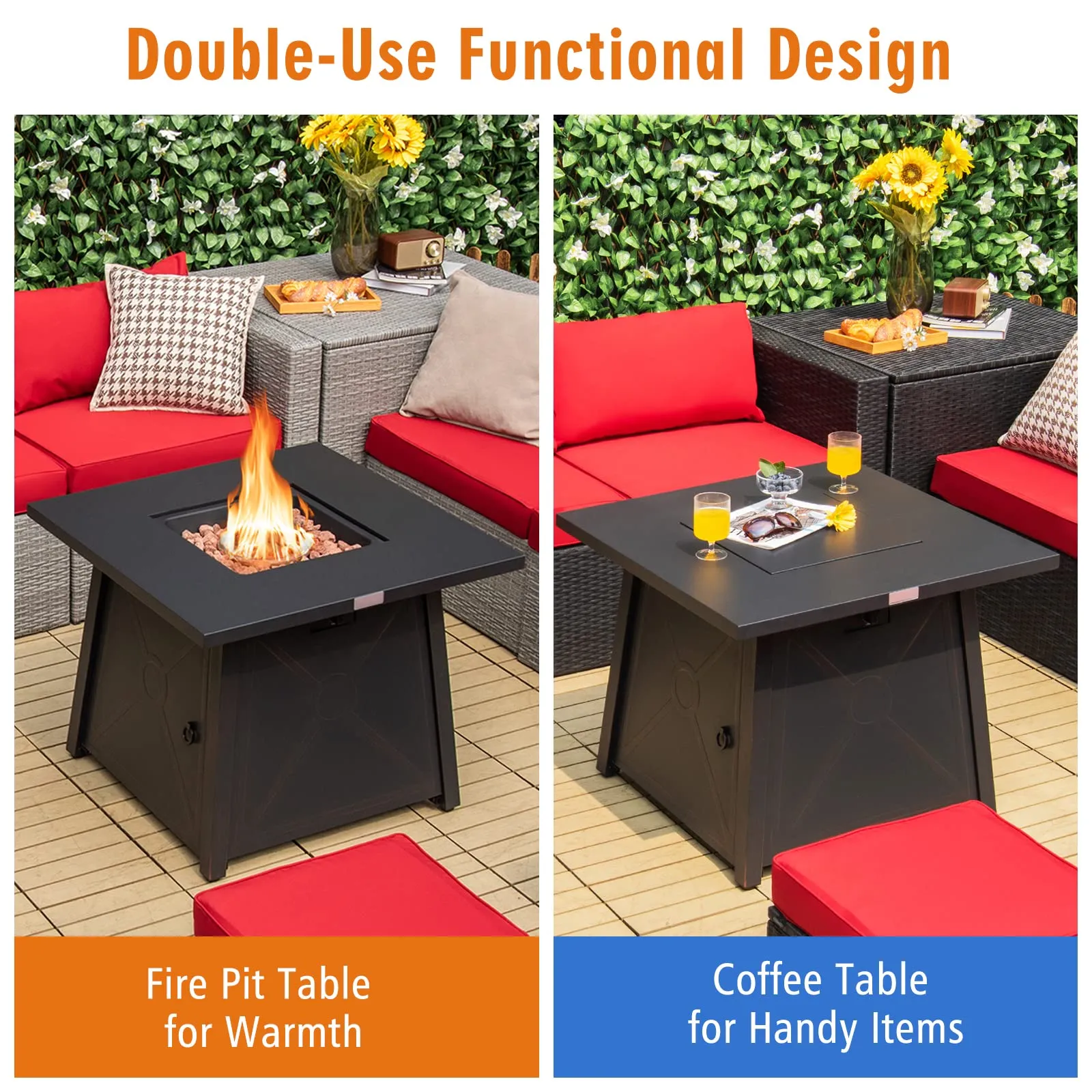 Tangkula 30 Inch Propane Gas Fire Table, Patiojoy 50,000 BTU Outdoor Square Fire Pit Table with Stainless Steel Burner