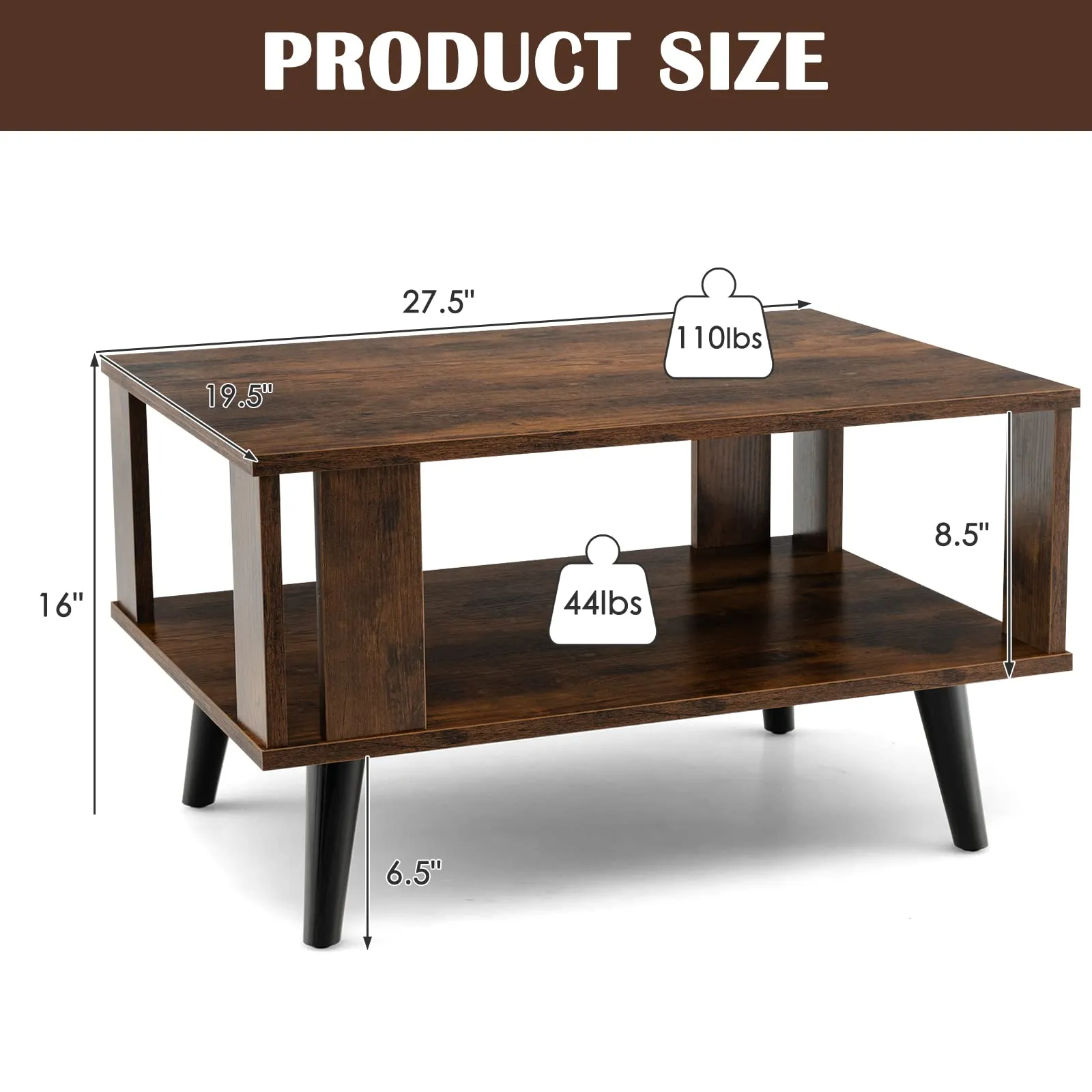Tangkula Small Coffee Table for Small Space, 2-Tier Wooden Center Table with Open Storage Shelf