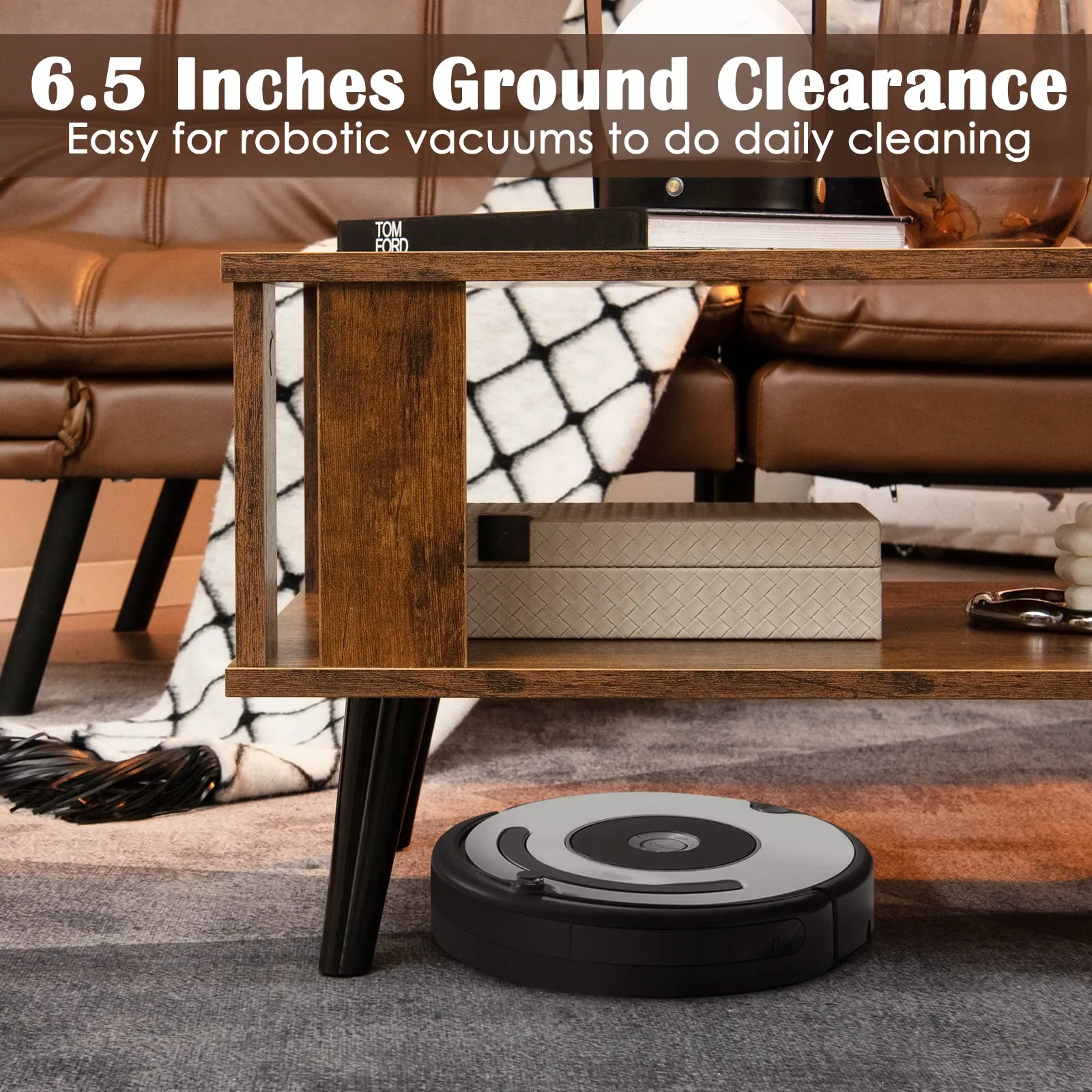 Tangkula Small Coffee Table for Small Space, 2-Tier Wooden Center Table with Open Storage Shelf