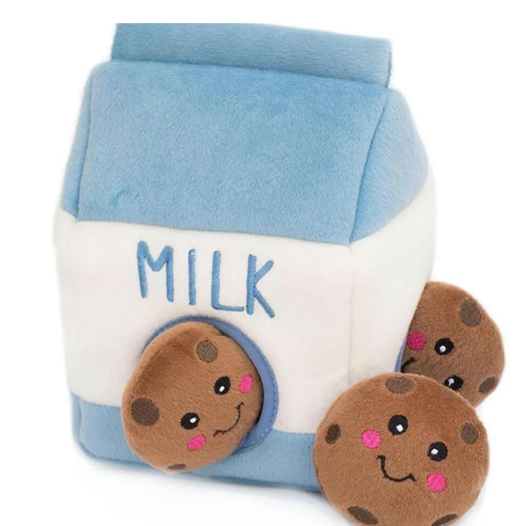 Zippy Paws Burrow Interactive Squeaky Hide and Seek Plush Milk and Cookies Toy for Dogs